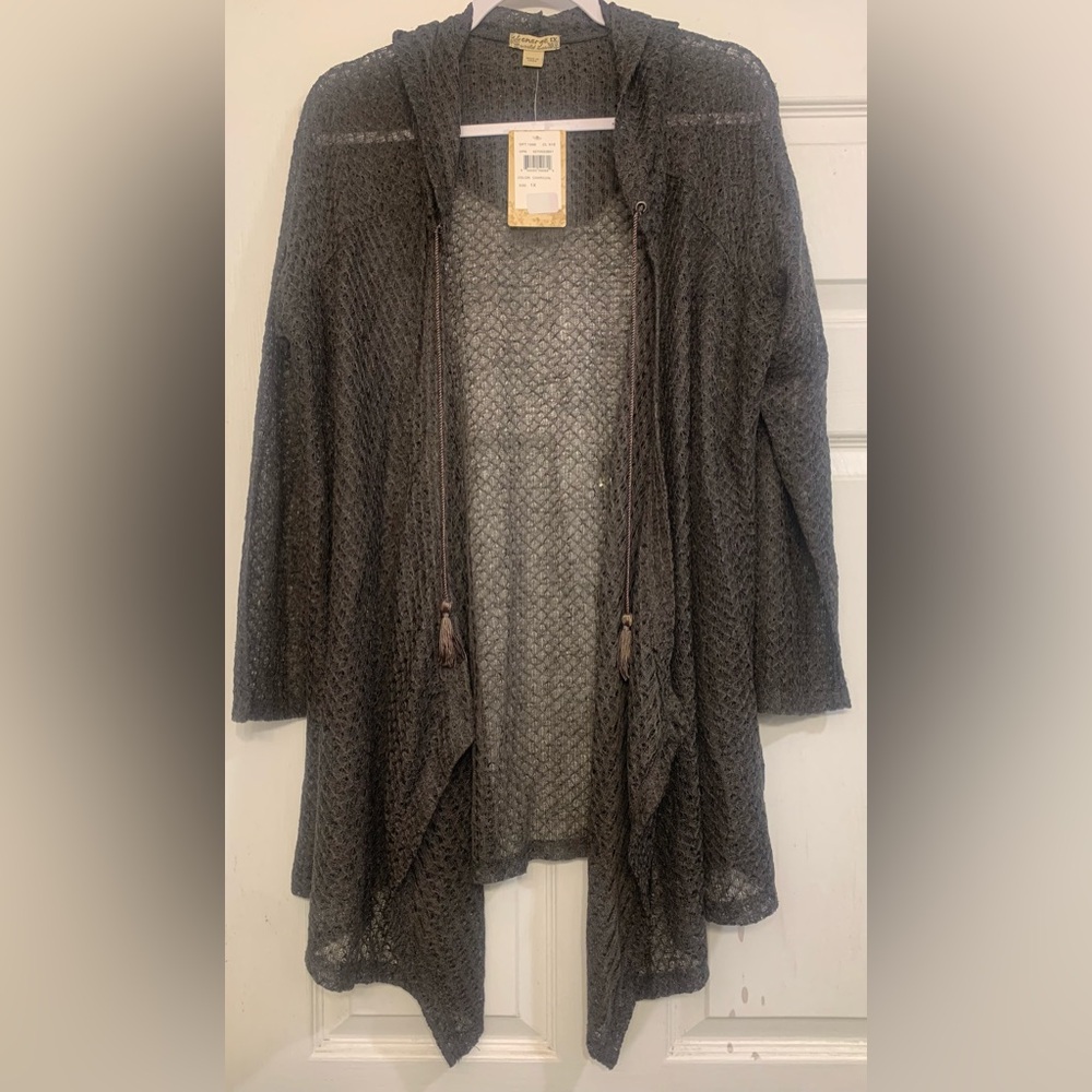 NWT Energe Charcoal Gray Hooded Goth Style 1X Cardigan           1518
